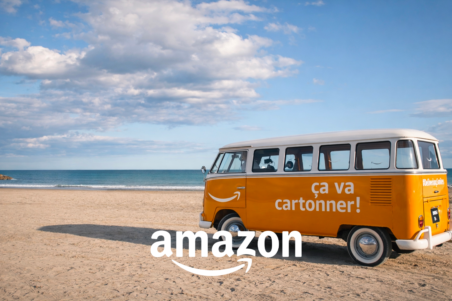 Le Combi aux couleurs de la série sur une plage